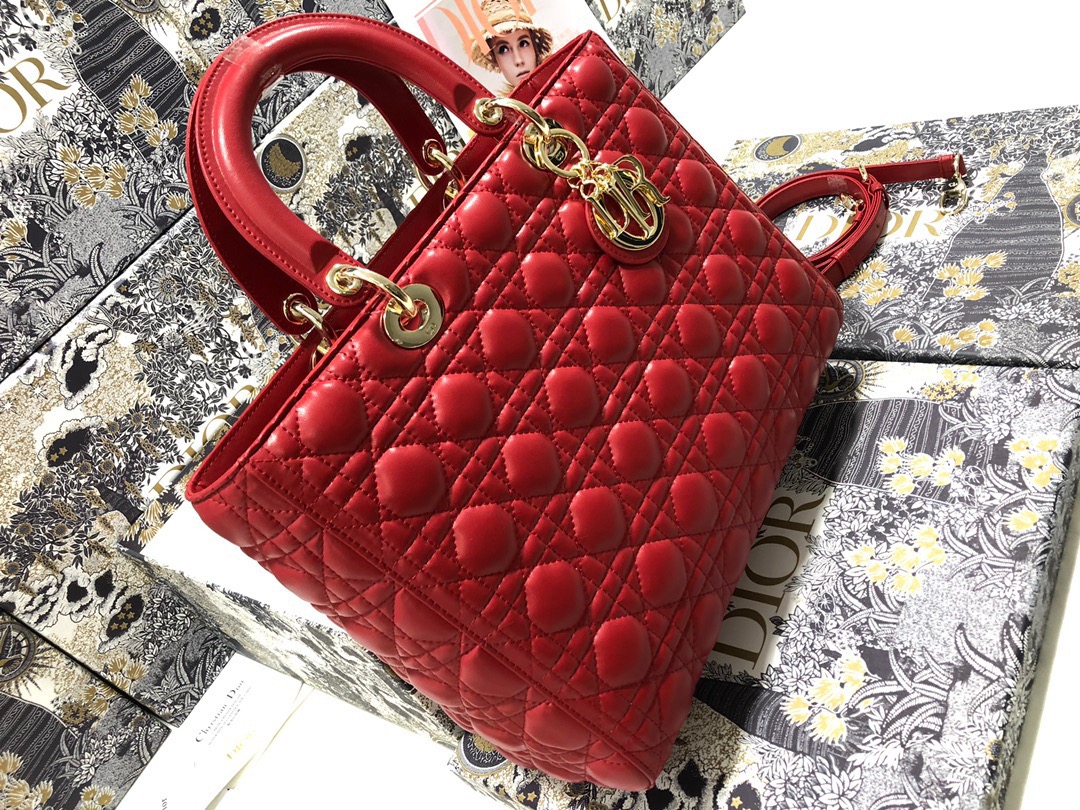 Large Lady Dior Bag Red Cannage Lambskin